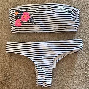 Hollister embroidered black & white striped bikini